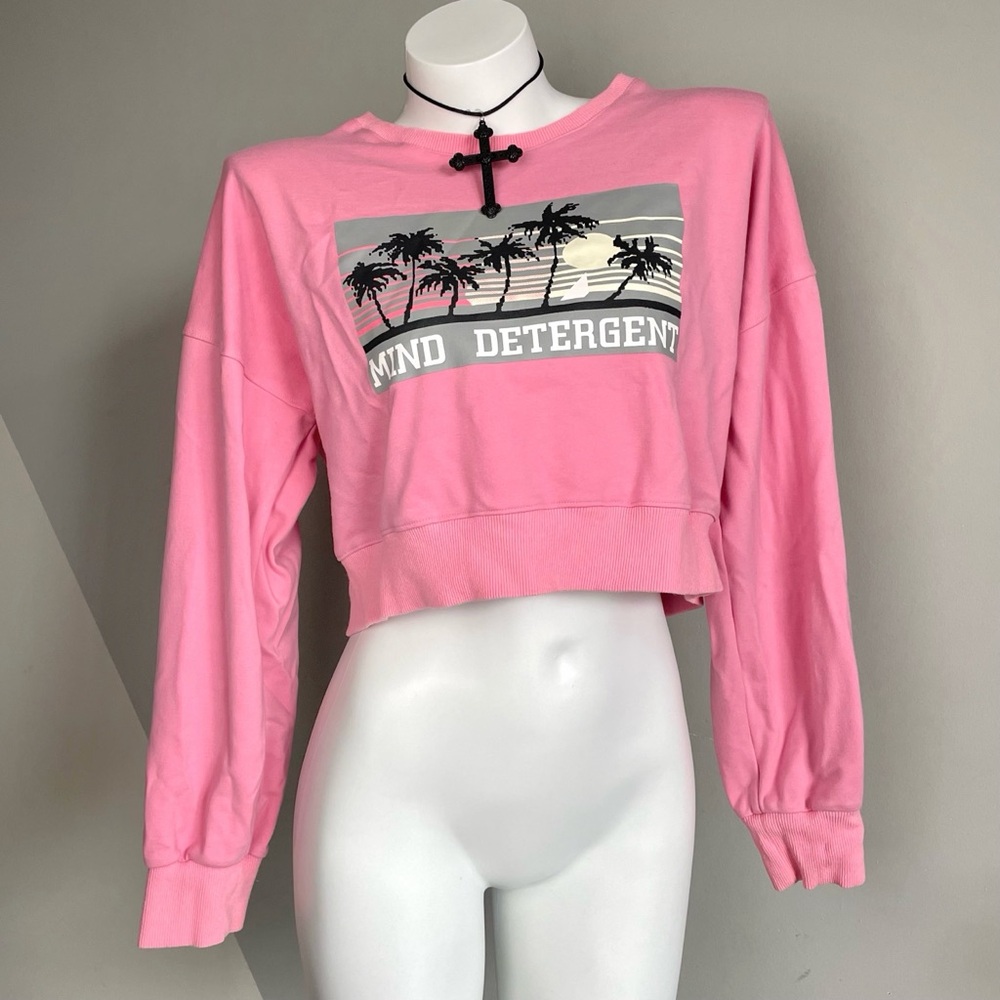 Y2K Pink Beachy Graphic Crop Sweatshirt